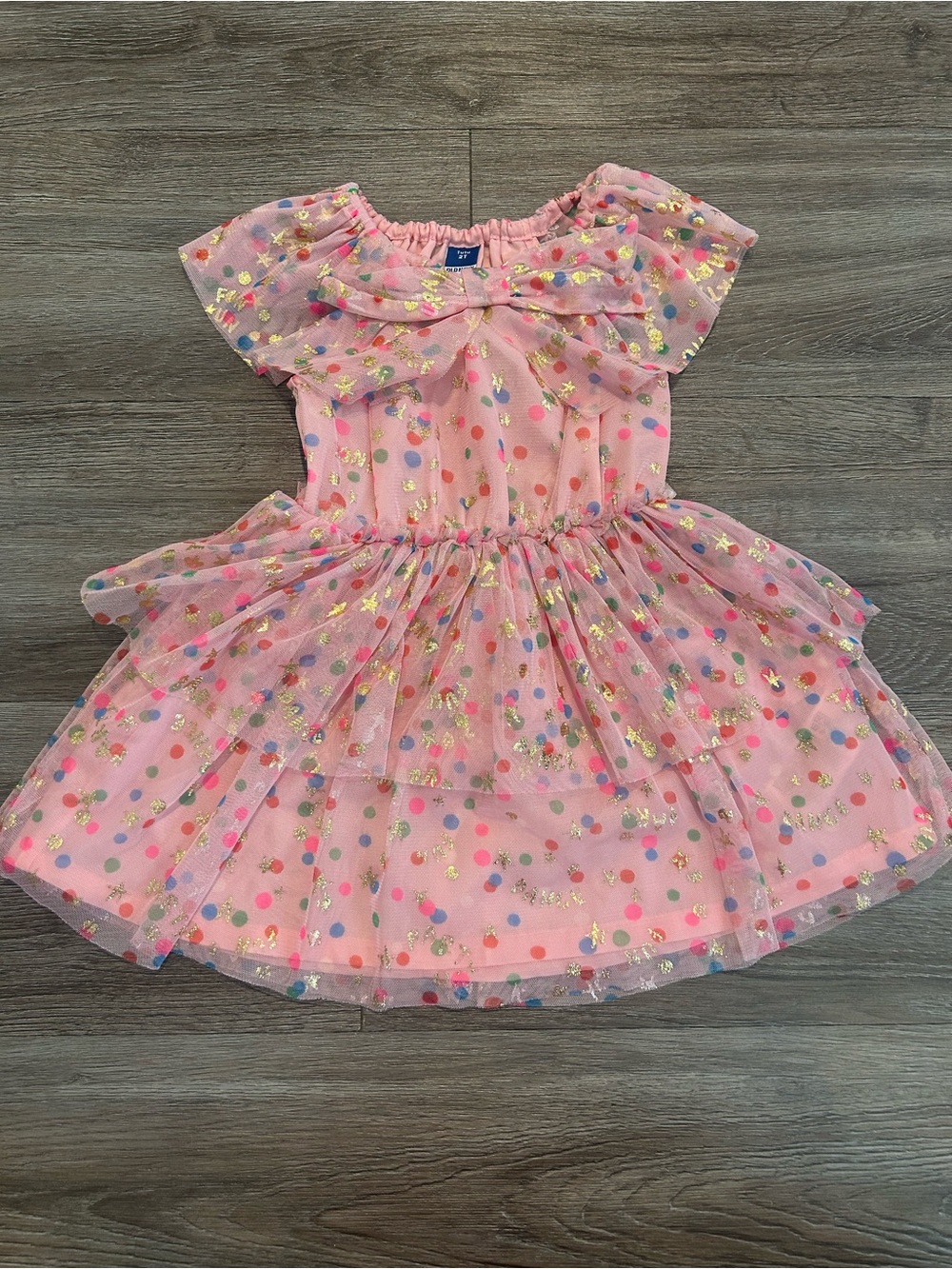 Old Navy Pink Polka Dot Tulle Dress with Gold Accents